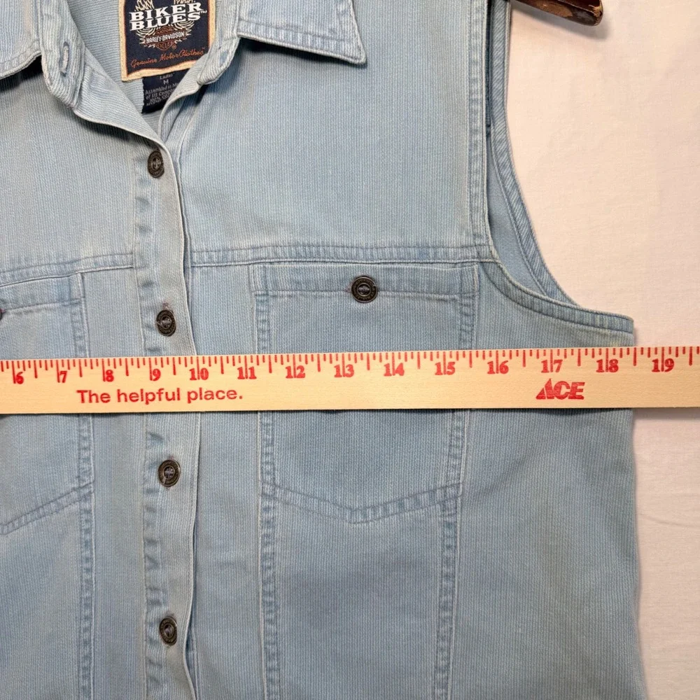 Y2K Harley Davidson Denim Vest Biker Blues Womens M Sleeveless Button Shirt
